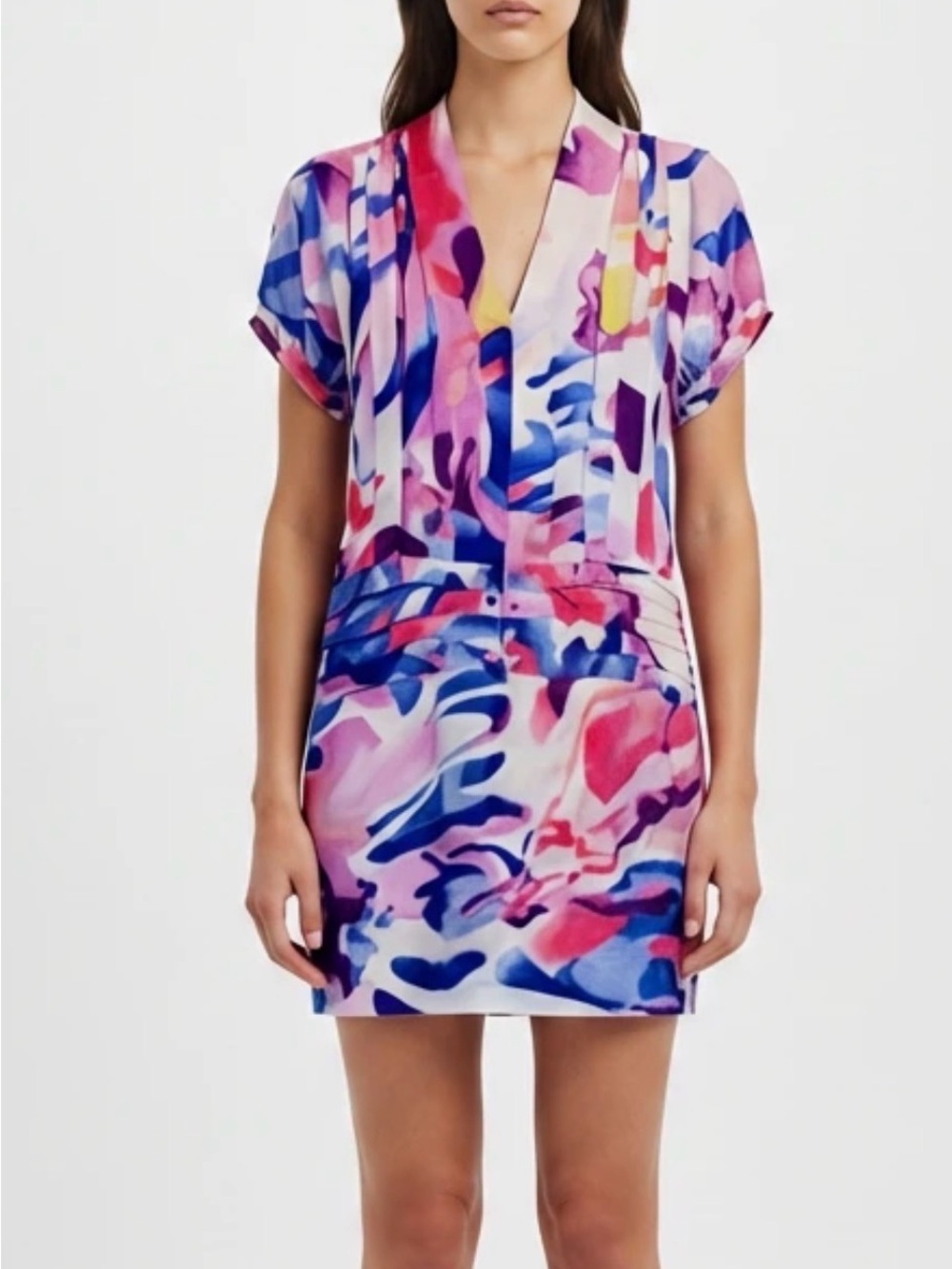 Walter Baker Silk Abstract Watercolor pleated mini dress